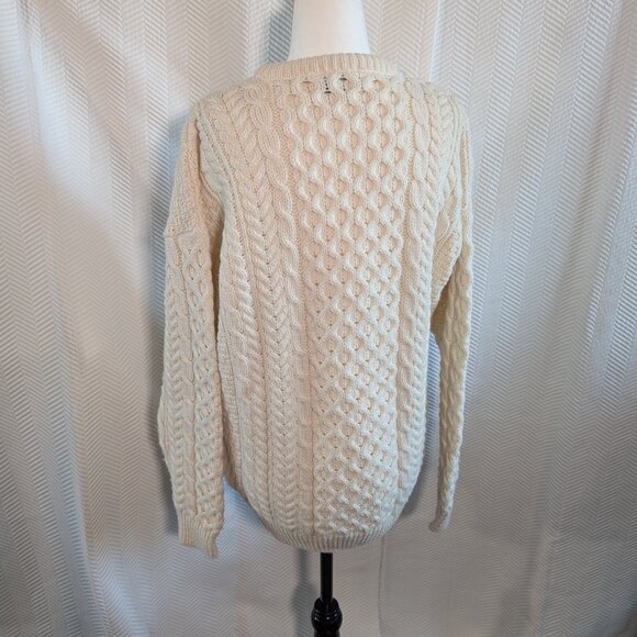 Carraig Donn Irish Wool Sweater Cream Cable Knit Pullover Fisherman Size Medium - Picture 4 of 11